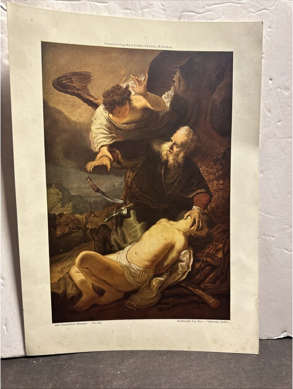 Vintage Rembrandt Sacrifice of Isaac Art Print Alte Pinakothek Munich 11x8